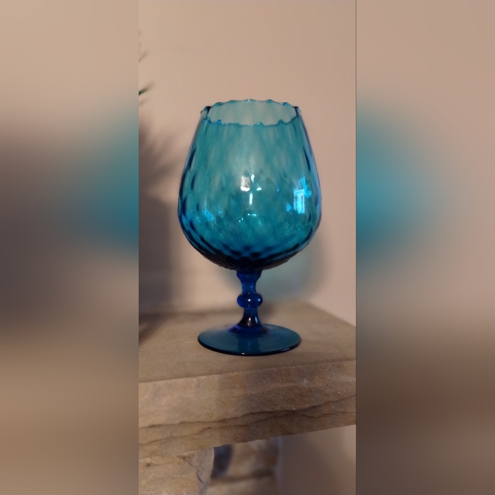 Vintage Empoli Brandy Snifter~Blue Diamond Glass~Beautiful